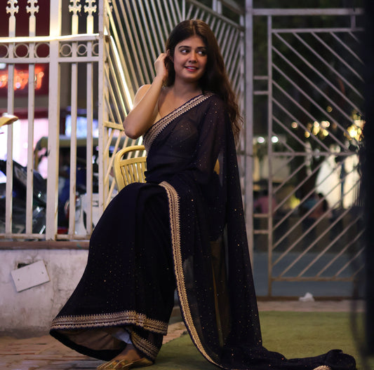 Georgette Saree with Siroki Stone Work and Matching Georgette Blouse