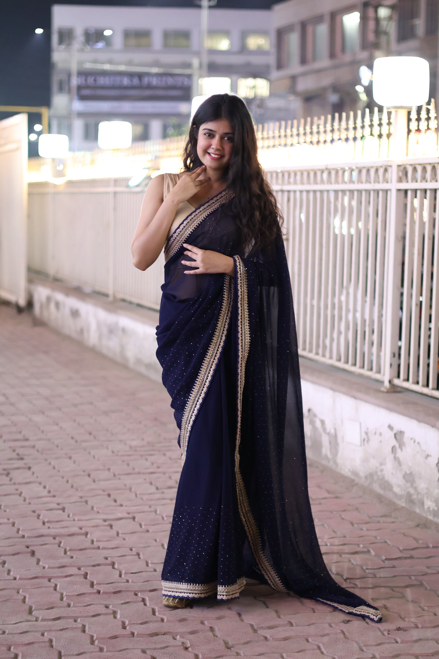 Georgette Saree with Siroki Stone Work and Matching Georgette Blouse