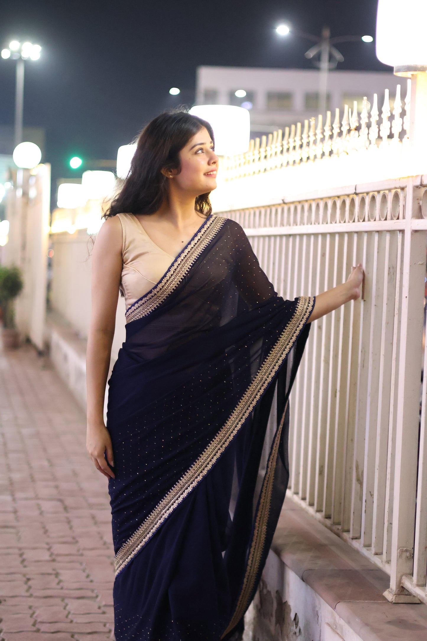 Georgette Saree with Siroki Stone Work and Matching Georgette Blouse