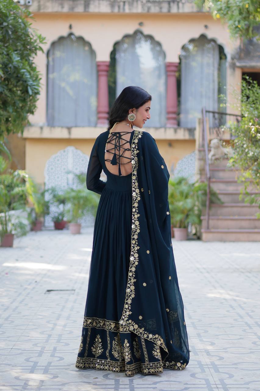 Designer Gown In Georgette With Zari Thread And Embroidery Sequence Work