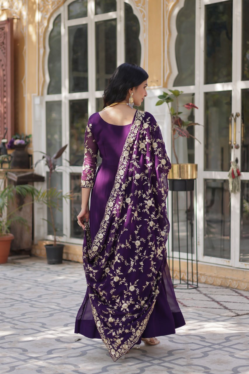 Pink & Purple Elina Zari & Sequins Embellished Gown