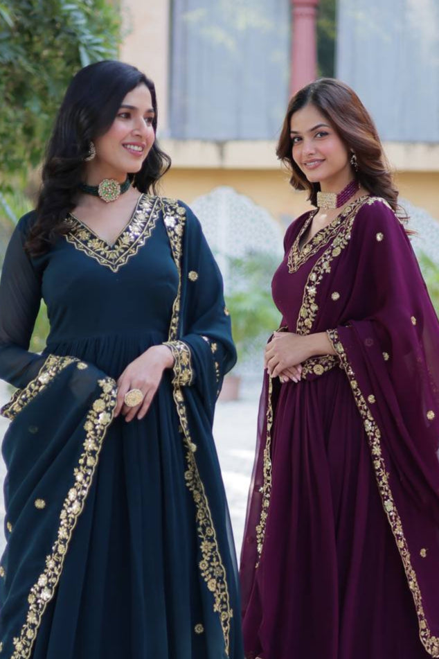 Designer Gown In Georgette With Zari Thread And Embroidery Sequence Work
