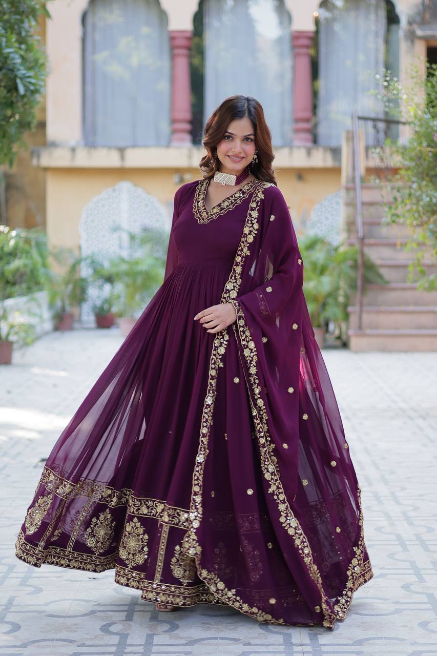 Designer Gown In Georgette With Zari Thread And Embroidery Sequence Work