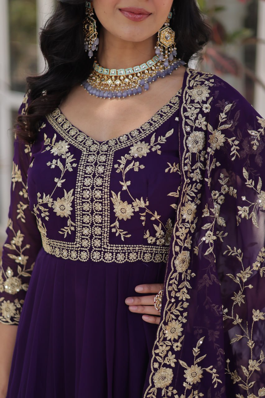 Pink & Purple Elina Zari & Sequins Embellished Gown