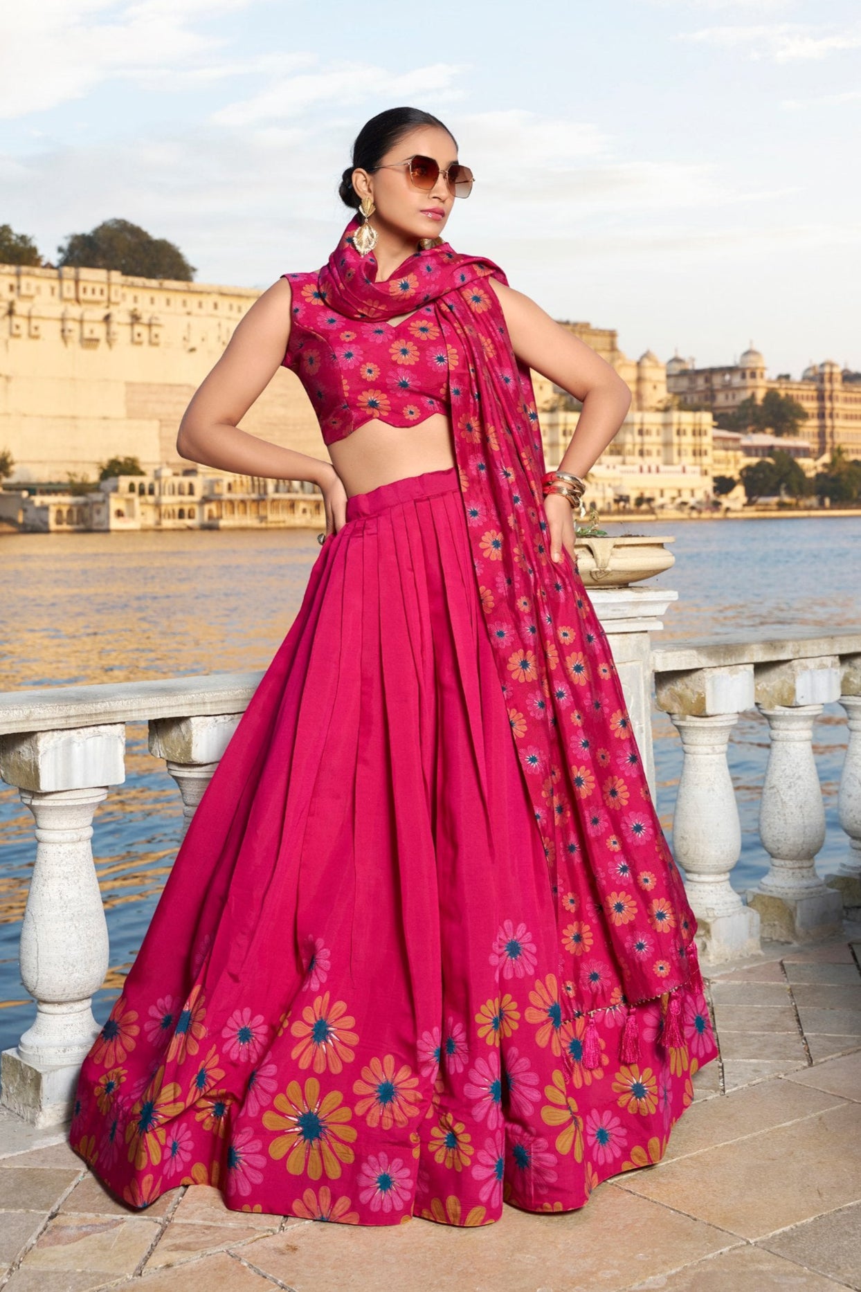 Tussar Silk Floral Lehenga Choli Set for Women
