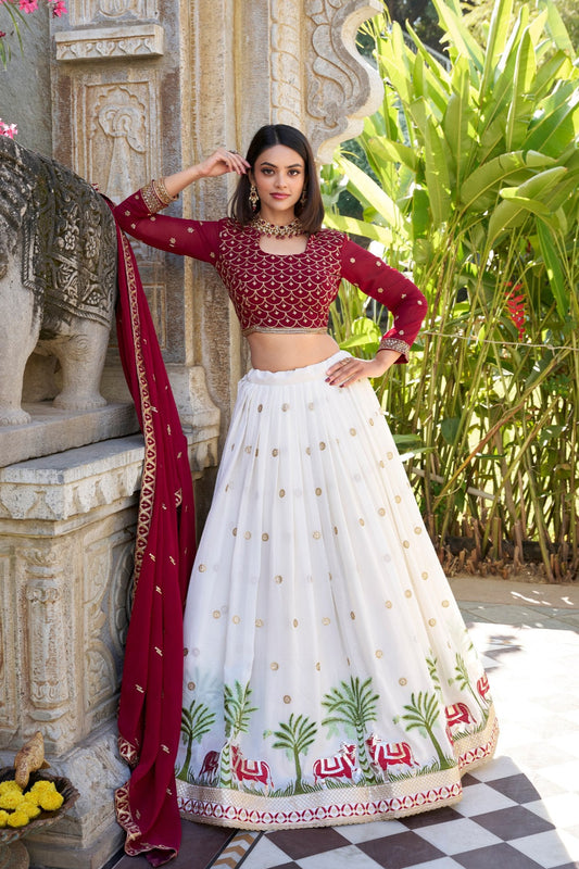 Royal Georgette Lehenga Set With Sequins & Thread Work And Lace Finish