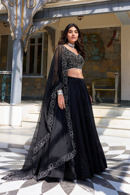 Black Elegance Sequins Embroidery Work Partywear Lehenga Choli