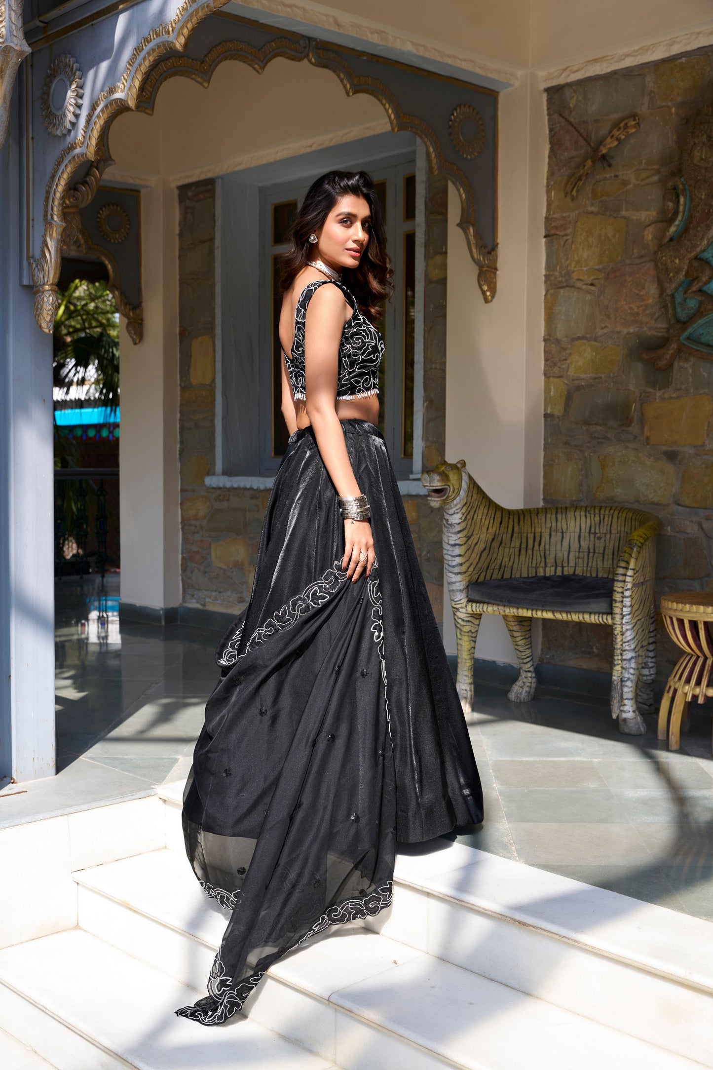 Black Elegance Sequins Embroidery Work Partywear Lehenga Choli