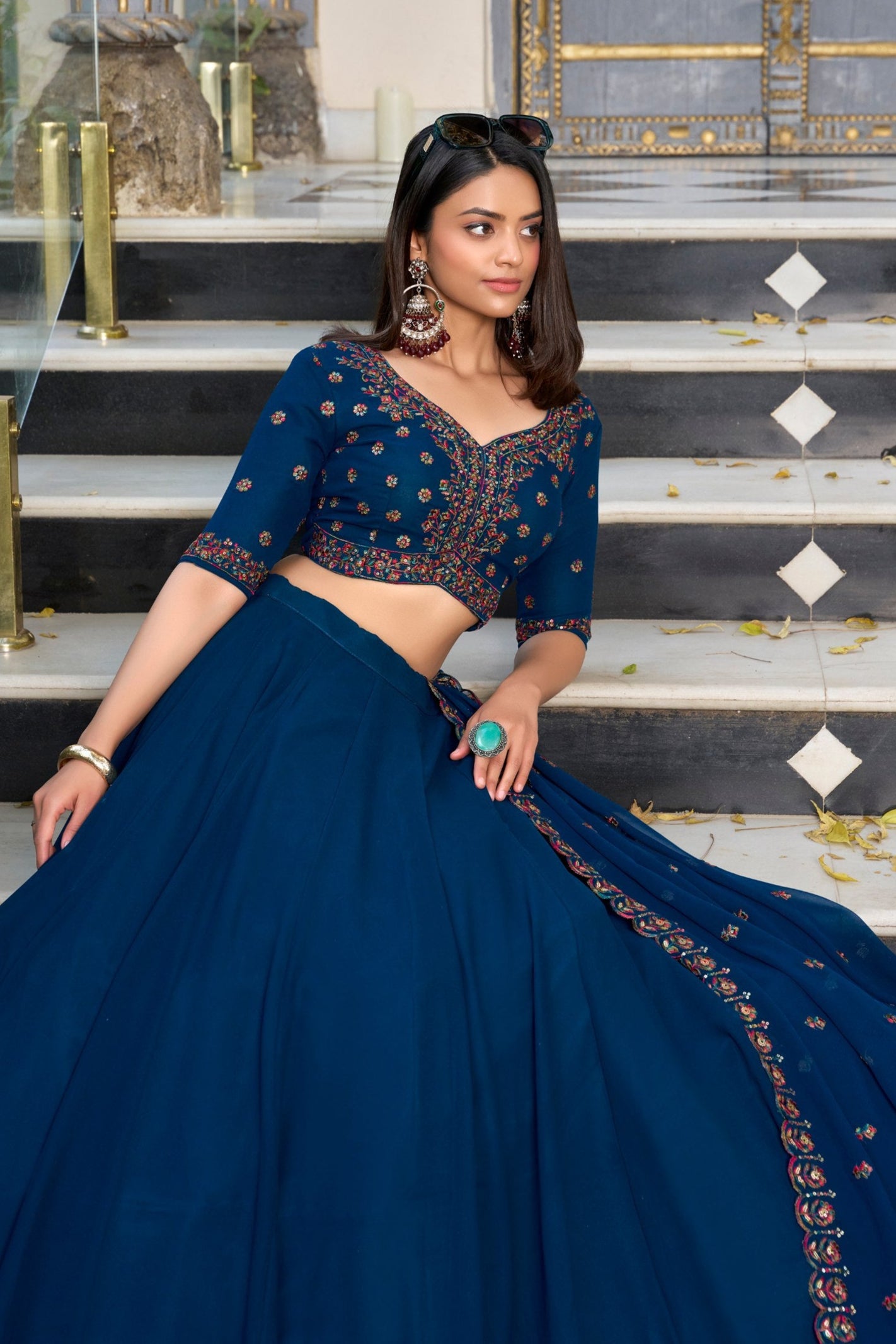 Georgette Lehenga Set with Can Can Flair & Embroidered Detailing