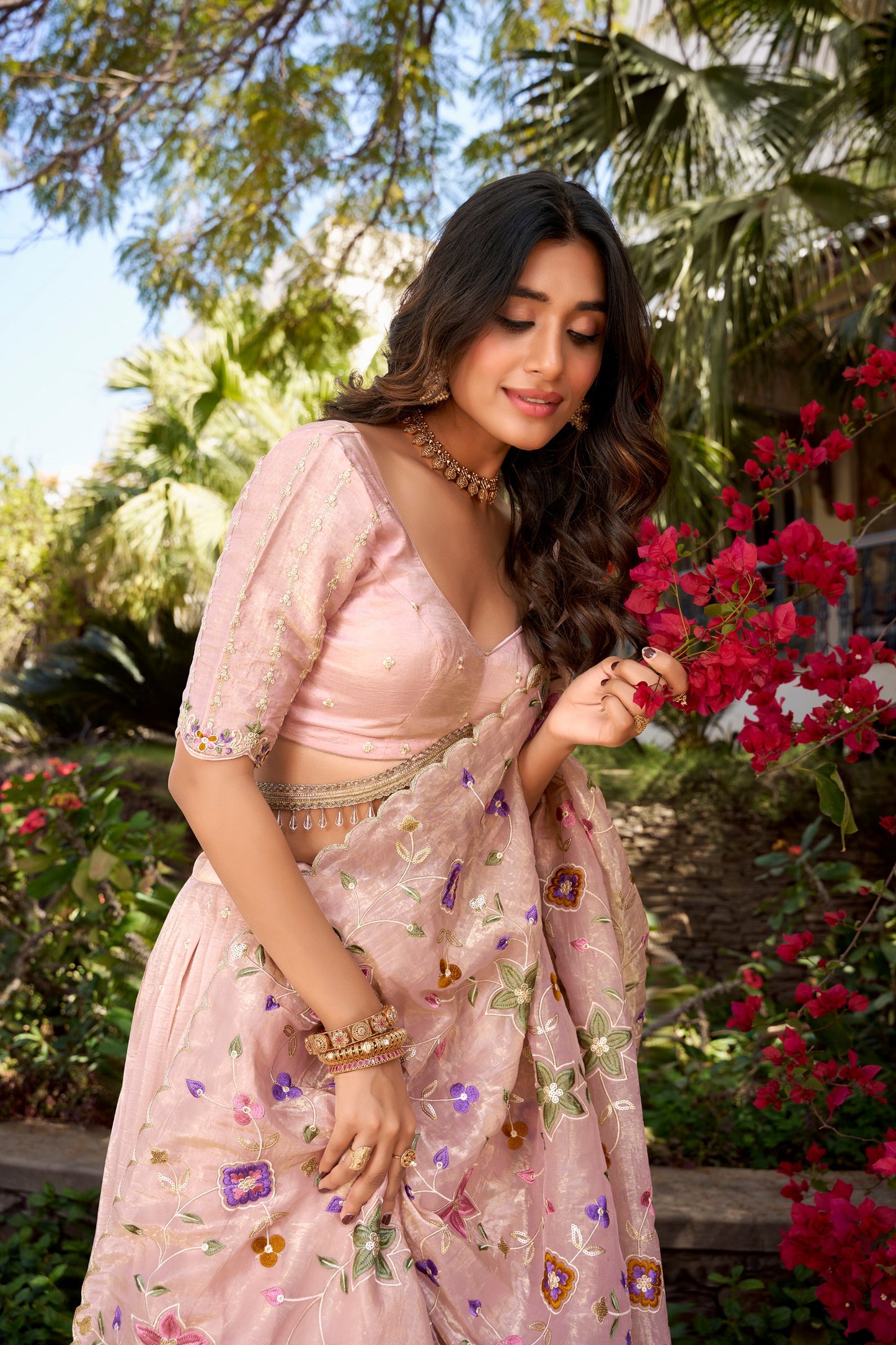 Light Pink Radiant Rose Gold Crush Lehenga Set – Elegance in Every Stitch