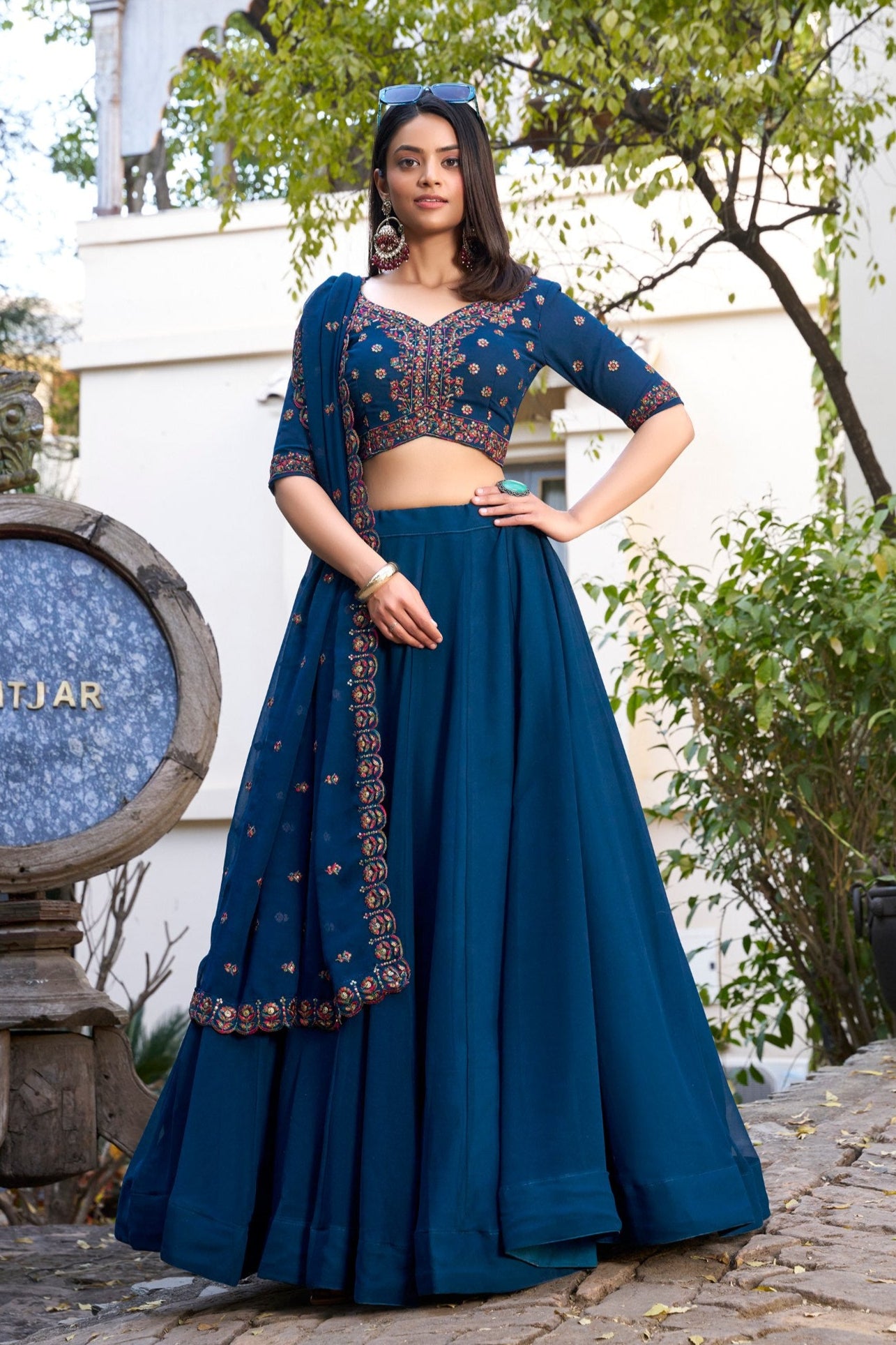 Georgette Lehenga Set with Can Can Flair & Embroidered Detailing