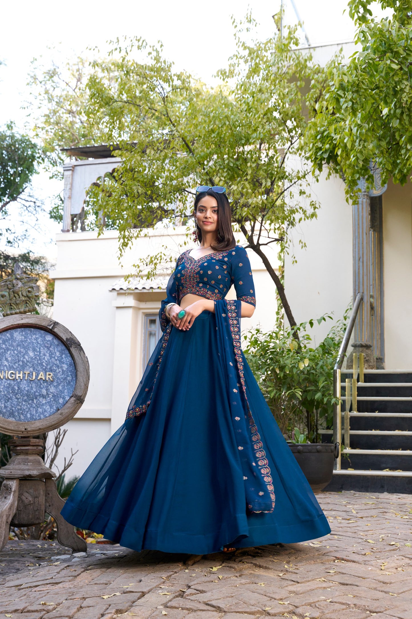 Georgette Lehenga Set with Can Can Flair & Embroidered Detailing