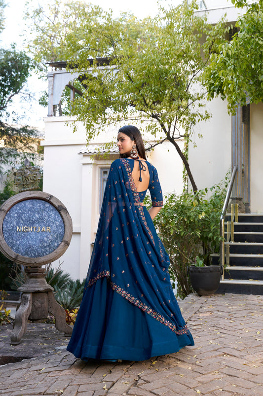 Georgette Lehenga Set with Can Can Flair & Embroidered Detailing