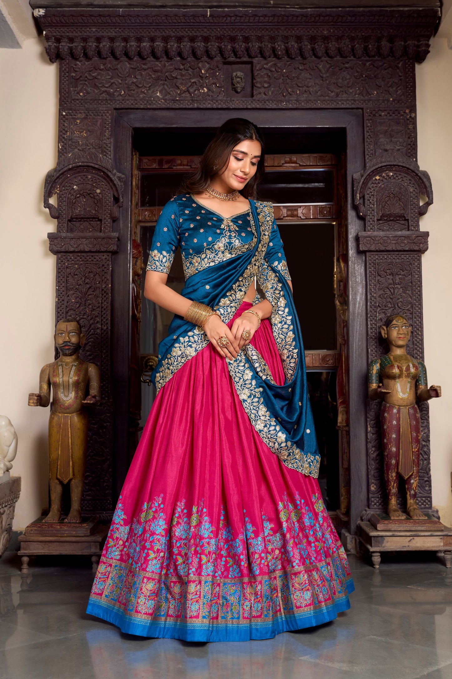 Tussar Silk Printed With Foil Work Lehenga Choli