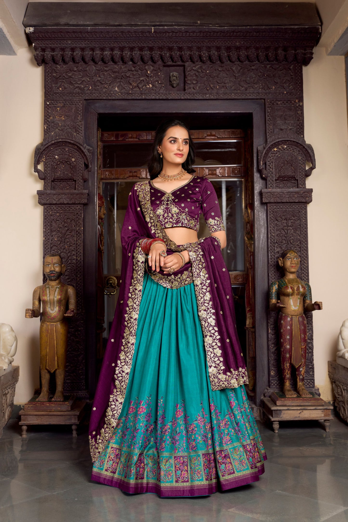 Tussar Silk Printed With Foil Work Lehenga Choli