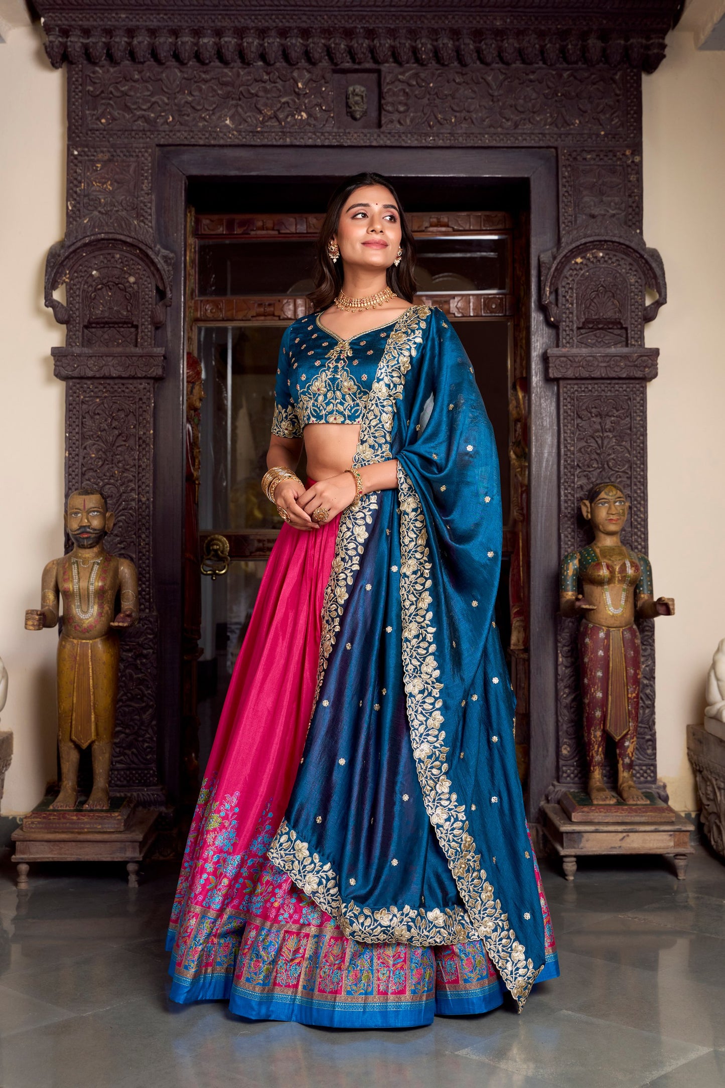 Tussar Silk Printed With Foil Work Lehenga Choli