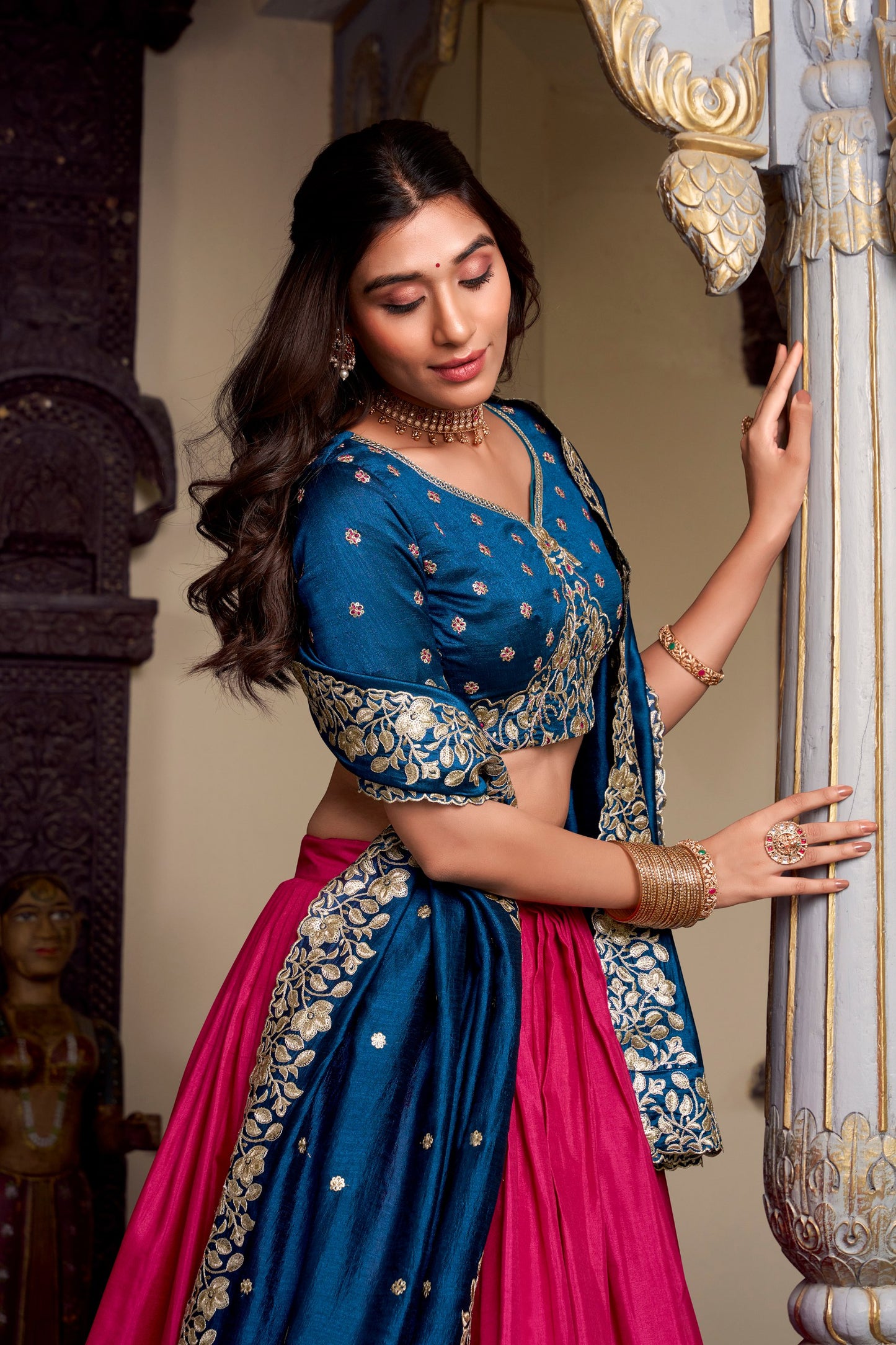 Tussar Silk Printed With Foil Work Lehenga Choli