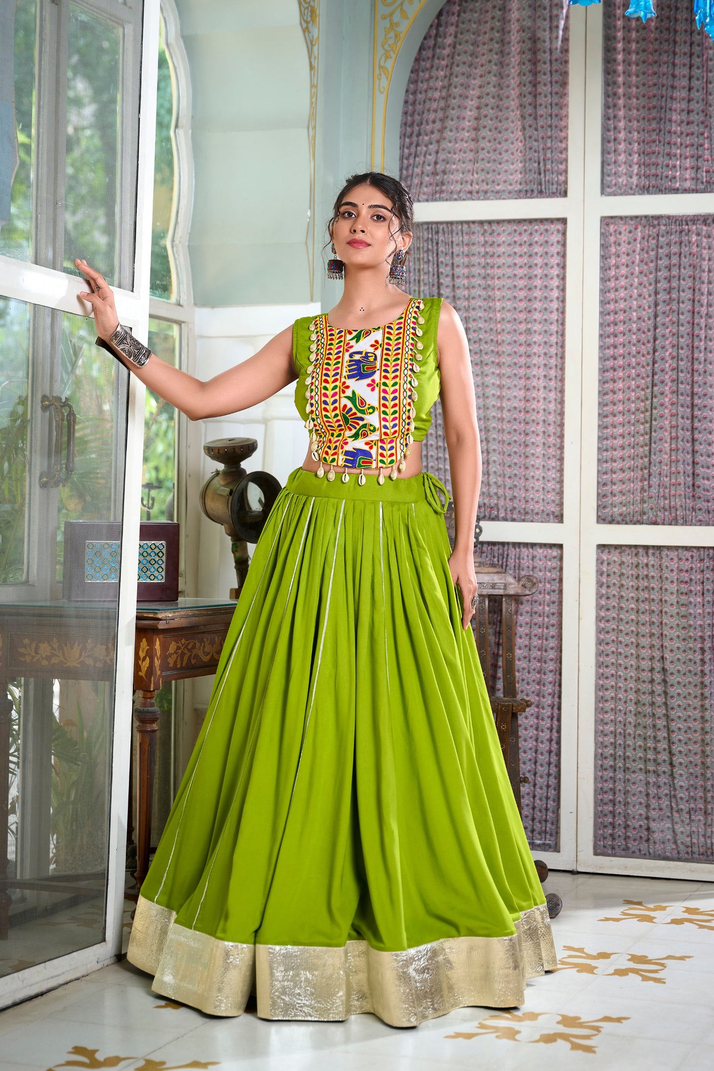 Wine, Pink, Black & Parrot Colored Lehenga Choli Set