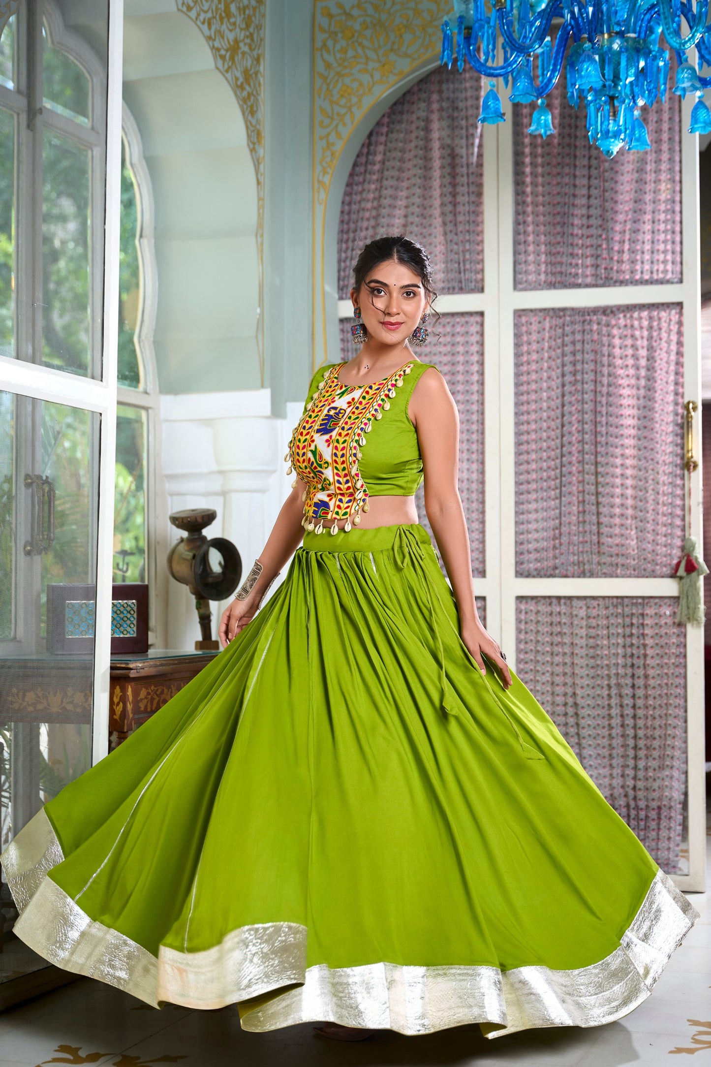 Wine, Pink, Black & Parrot Colored Lehenga Choli Set
