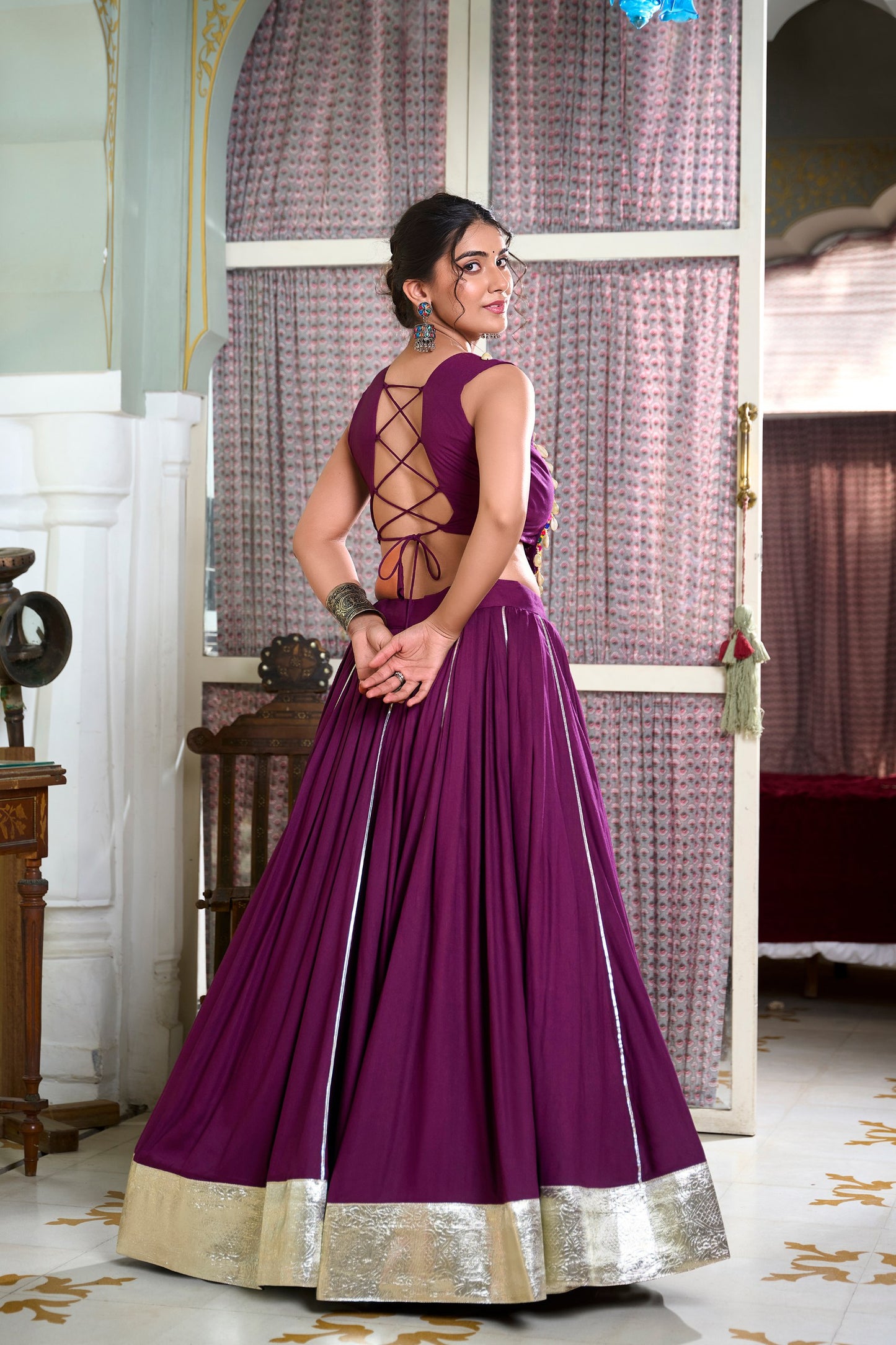 Wine, Pink, Black & Parrot Colored Lehenga Choli Set