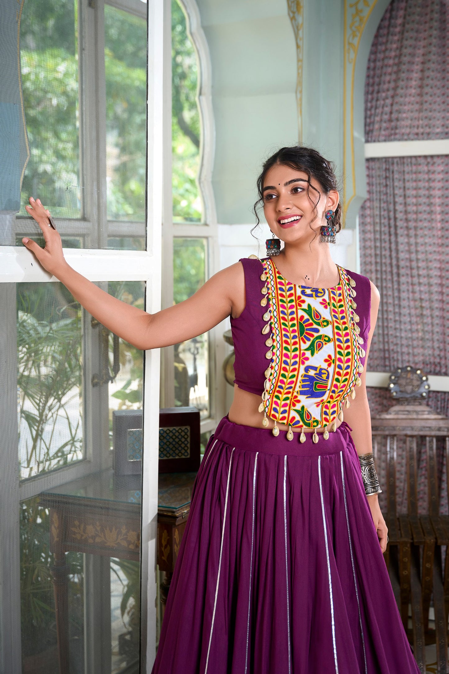 Wine, Pink, Black & Parrot Colored Lehenga Choli Set