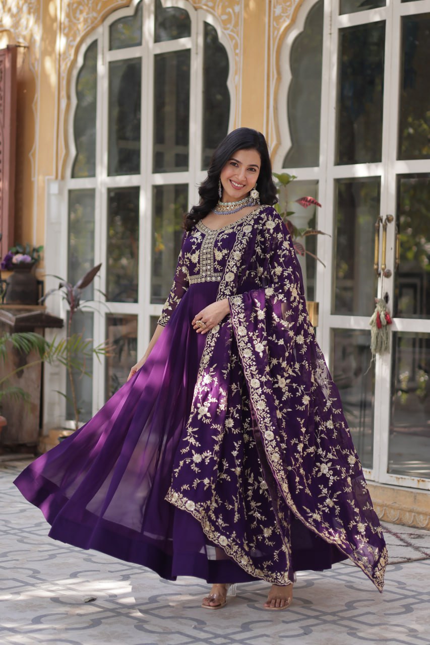 Pink & Purple Elina Zari & Sequins Embellished Gown
