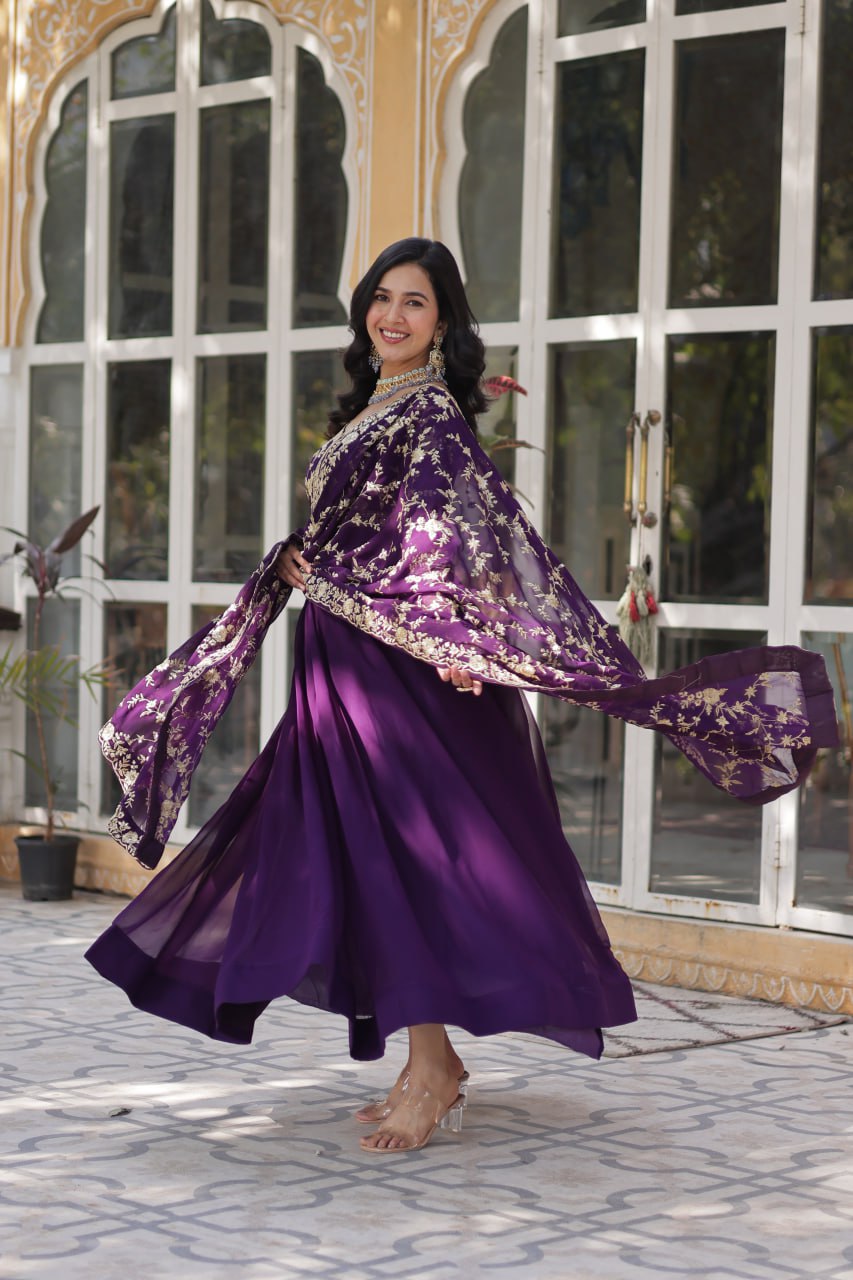Pink & Purple Elina Zari & Sequins Embellished Gown