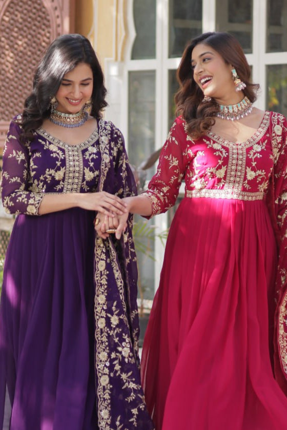 Pink & Purple Elina Zari & Sequins Embellished Gown