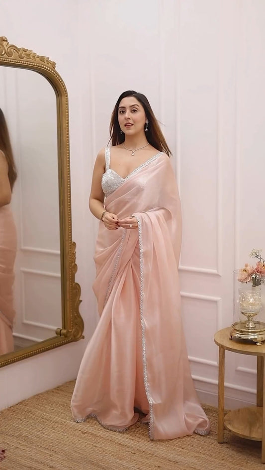 Jimichu Fabric Saree With Gotta Patti Lace & Sequence Blouse Work