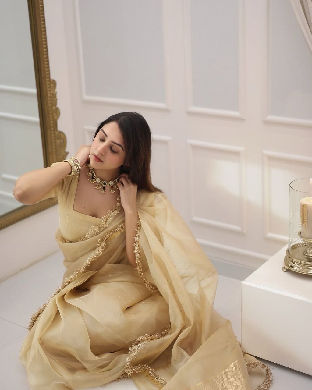 Beige Gold Fendy Silk With Far Border Saree