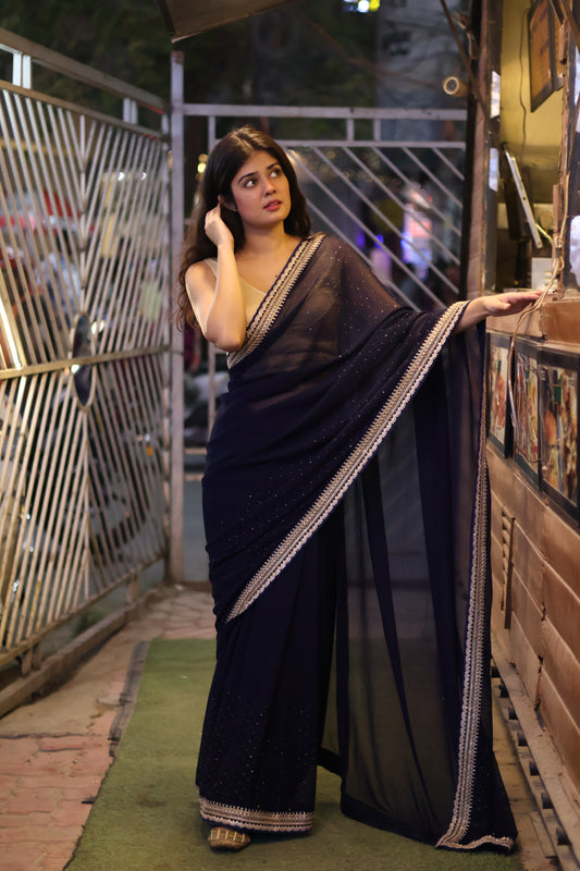 Georgette Saree with Siroki Stone Work and Matching Georgette Blouse