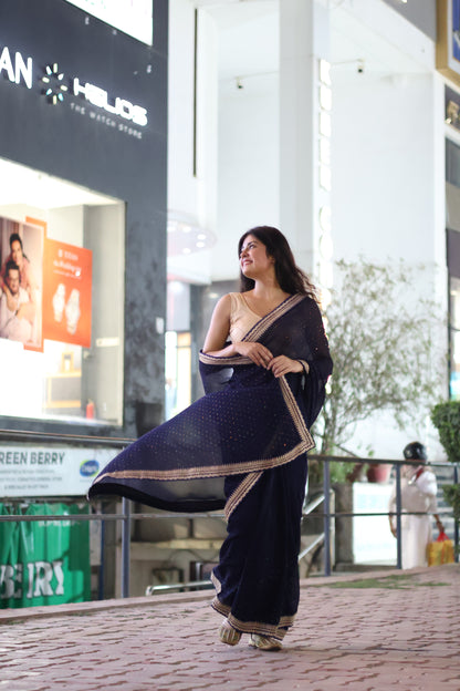 Georgette Saree with Siroki Stone Work and Matching Georgette Blouse