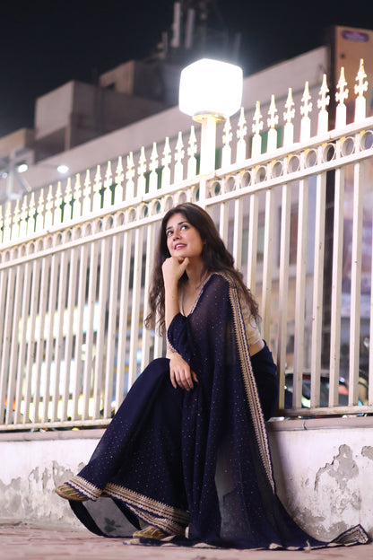 Georgette Saree with Siroki Stone Work and Matching Georgette Blouse
