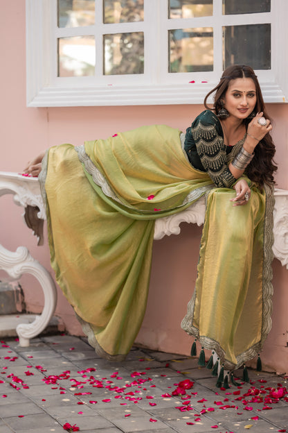 Satin Silk Saree with Ornate Zari Embroidery Cutwork Border and Designer Blouse