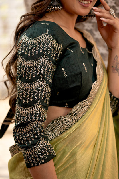 Satin Silk Saree with Ornate Zari Embroidery Cutwork Border and Designer Blouse