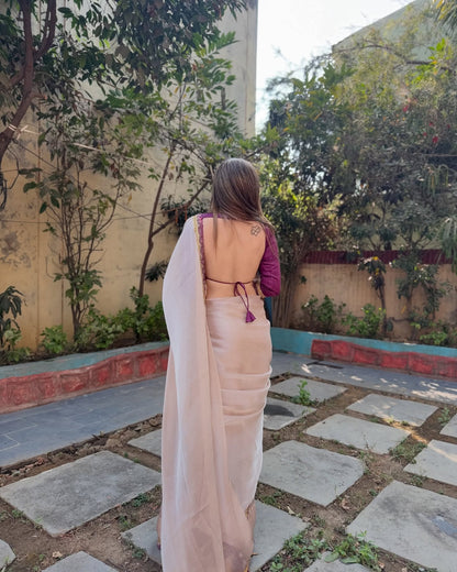 Luxurious Jimichu Tissue Saree with Sequence & Thread Butta Work Lace