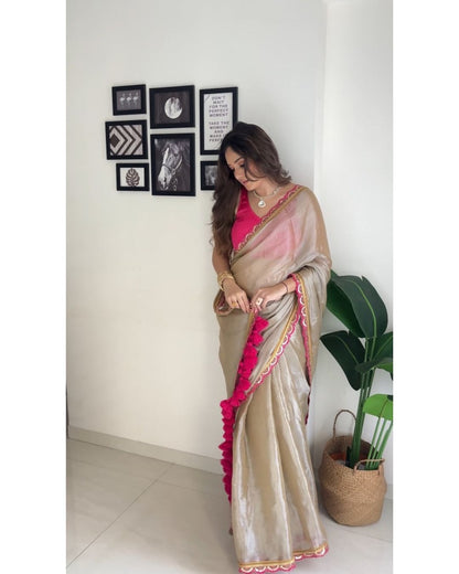 Luxurious Jimichu Tissue Saree with Sequence & Thread Butta Work Lace