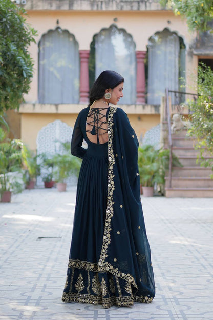 Designer Gown In Georgette With Zari Thread And Embroidery Sequence Work