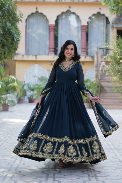 Designer Gown In Georgette With Zari Thread And Embroidery Sequence Work