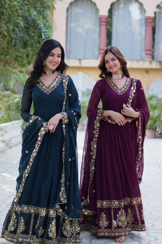 Designer Gown In Georgette With Zari Thread And Embroidery Sequence Work