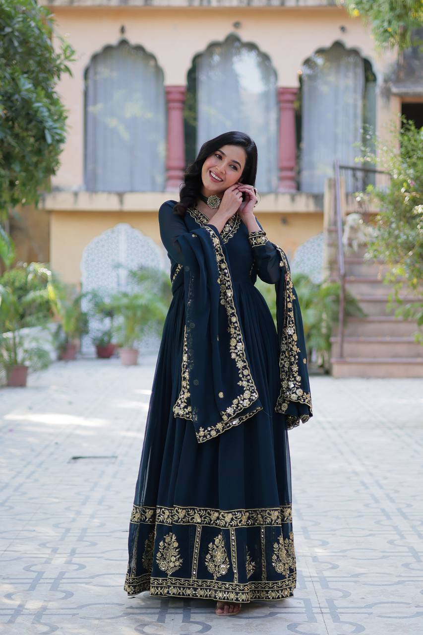Designer Gown In Georgette With Zari Thread And Embroidery Sequence Work
