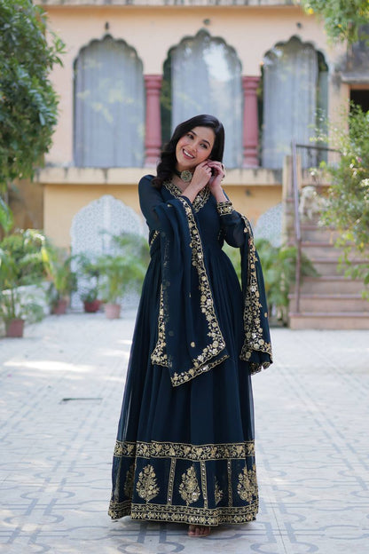 Designer Gown In Georgette With Zari Thread And Embroidery Sequence Work