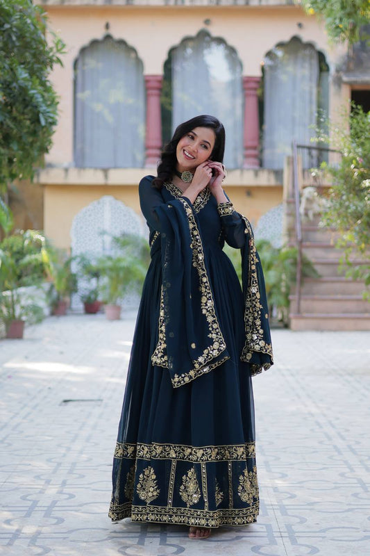 Designer Gown In Georgette With Zari Thread And Embroidery Sequence Work