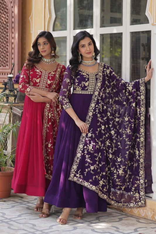 Pink & Purple Elina Zari & Sequins Embellished Gown