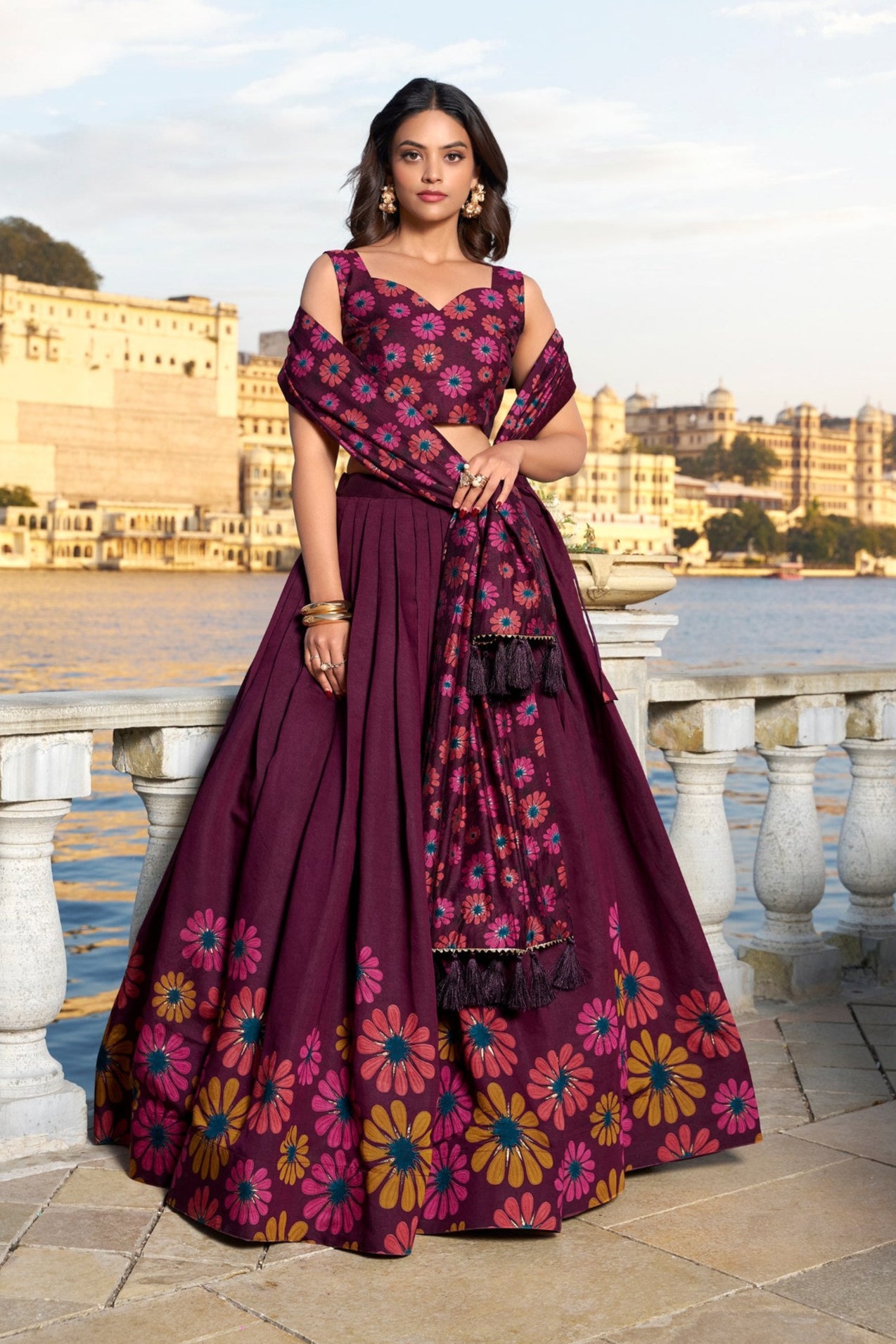 Tussar Silk Floral Lehenga Choli Set for Women