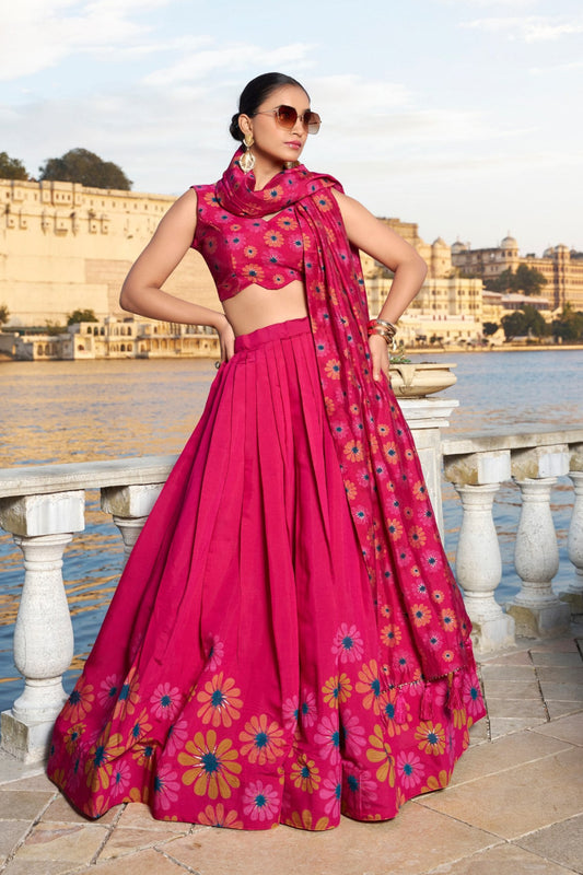Tussar Silk Floral Lehenga Choli Set for Women