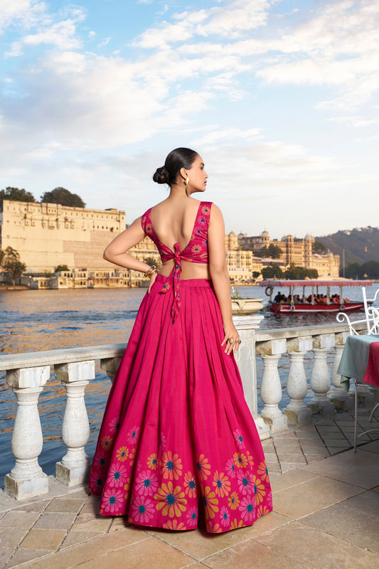 Tussar Silk Floral Lehenga Choli Set for Women