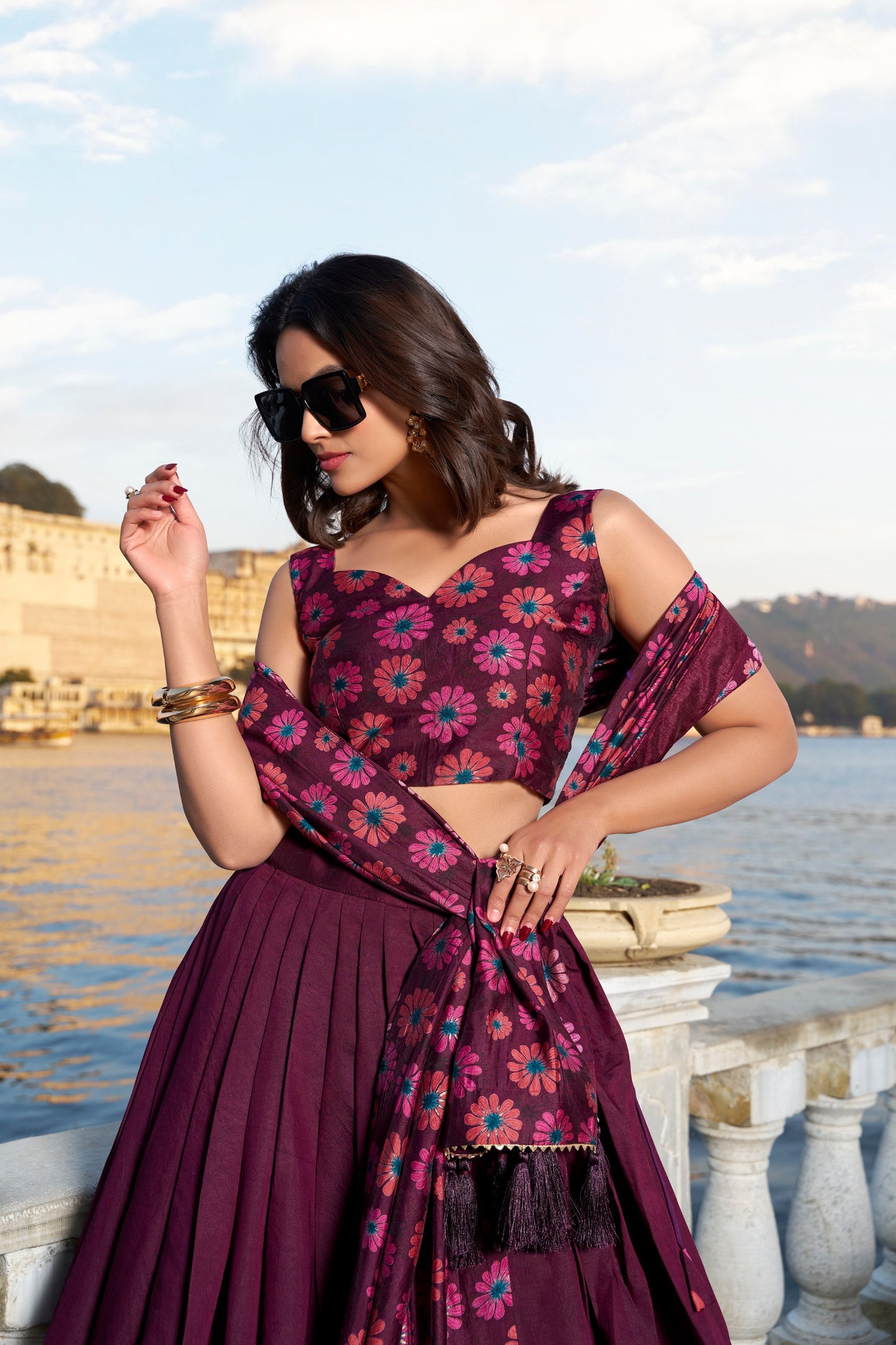 Tussar Silk Floral Lehenga Choli Set for Women
