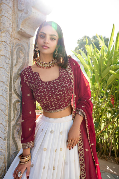 Royal Georgette Lehenga Set With Sequins & Thread Work And Lace Finish