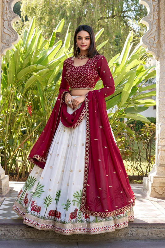 Royal Georgette Lehenga Set With Sequins & Thread Work And Lace Finish